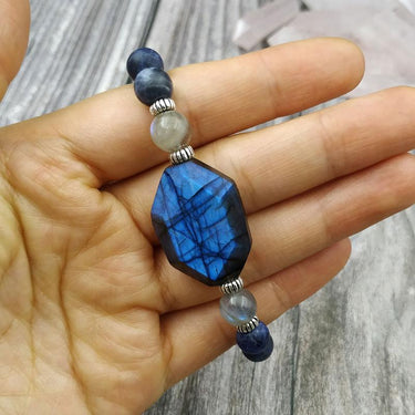 Natural Raw Stone Labradorite & Sodalite Bead STUDY BUDDY Bracelet
